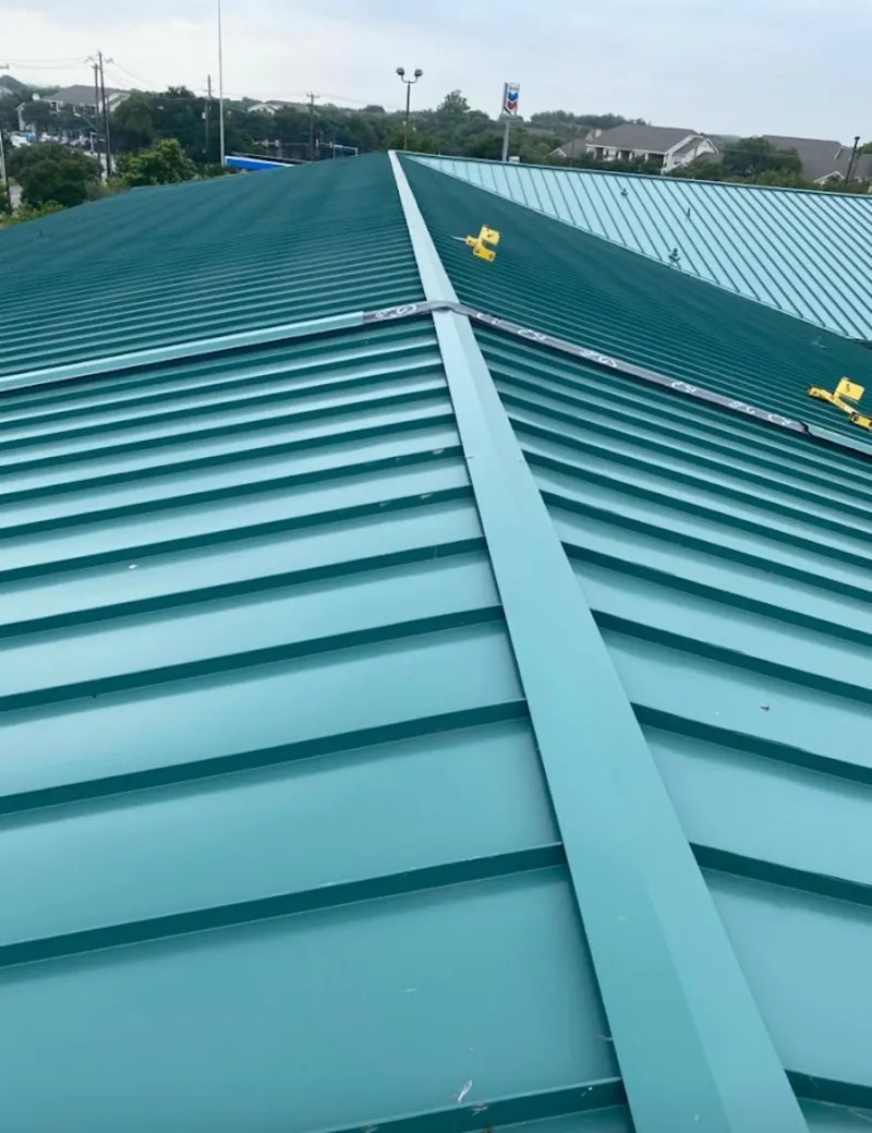 Green commercial metal roof ridge and valley for Metal Roof Repair in Wood Dale